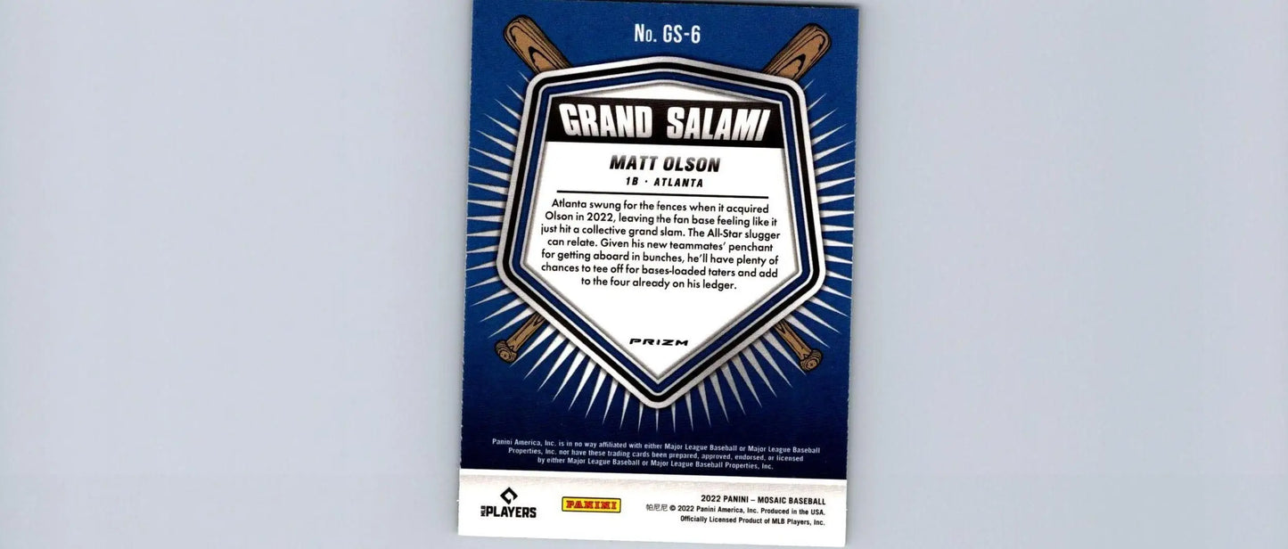 Matt Olson 2022 Panini Mosaic Grand Salami Green Mosaic Baseball Card Image