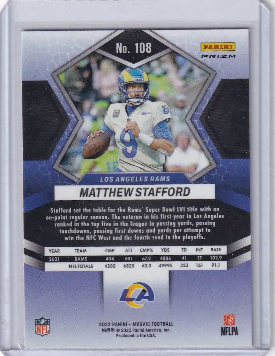2022 Panini Mosaic Prizm Orange Matthew Stafford Los Angeles Rams football card