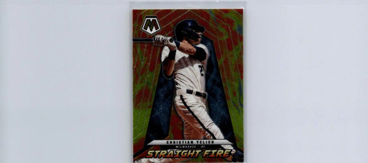 Christian Yelich Panini Mosaic 2022 Straight Fire baseball card collectible image