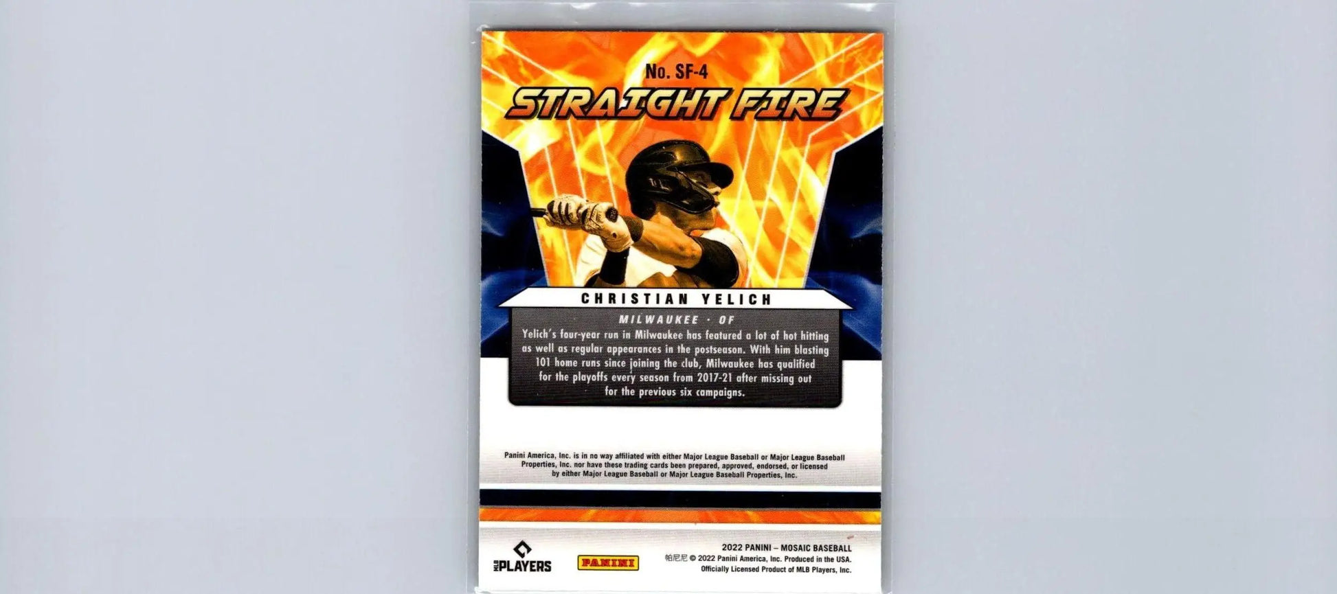 Christian Yelich baseball card from 2022 Panini Mosaic Straight Fire series