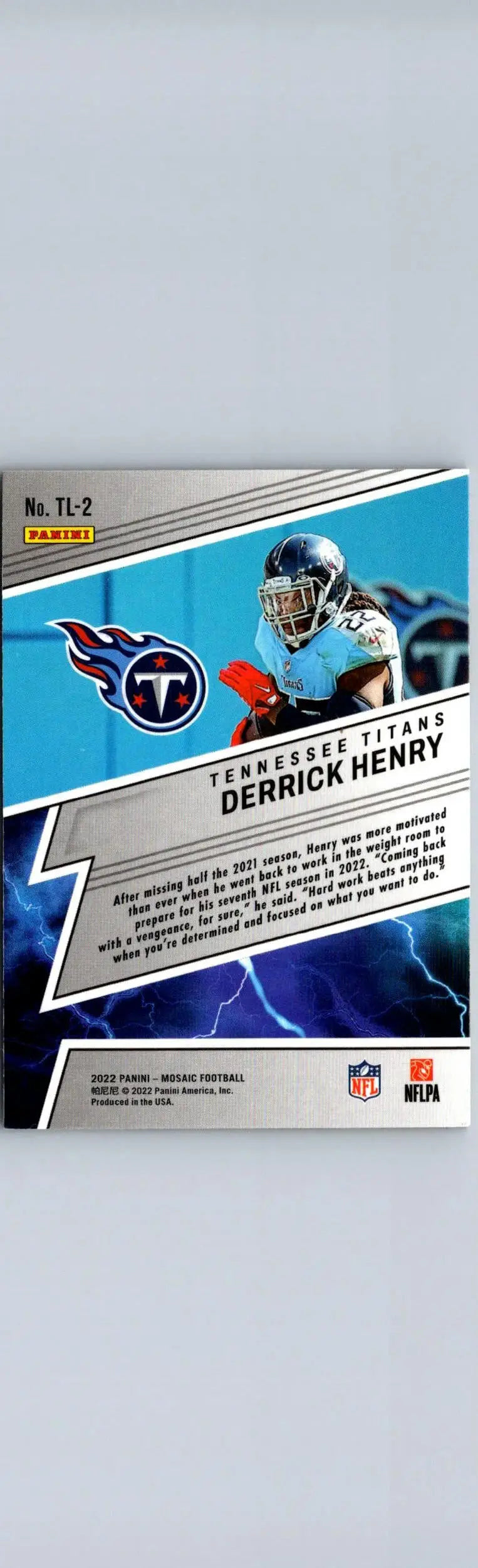 Derrick Henry Thunder Lane football card from 2022 Panini Mosaic series