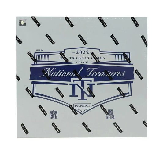 Sealed 2022 Panini National Treasures NFL trading cards hobby box with rookie patch autographs
