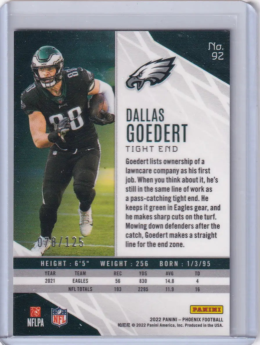 2022 Panini Phoenix 78/125 Red Lazer #92 Dallas Goedert - Philadelphia Eagles