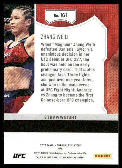 UFC Zhang Weili trading card from 2022 Panini Playoff UFC MMA collection
