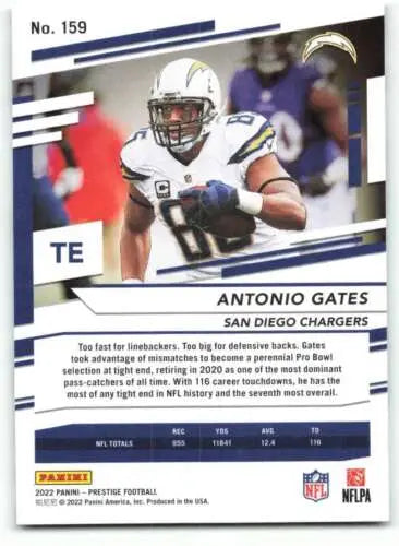 Antonio Gates football card from 2022 Panini Prestige with original gloss finish