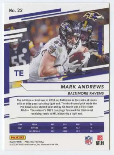 Football trading card of Mark Andrews from 2022 Panini Prestige with original gloss