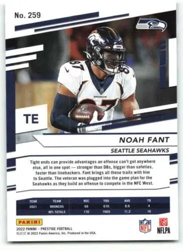 Noah Fant football card from 2022 Panini Prestige featuring original gloss design