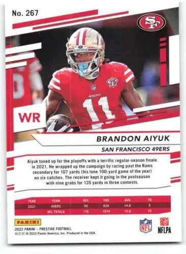 Brandon Aiyuk football card from 2022 Panini Prestige with original gloss finish