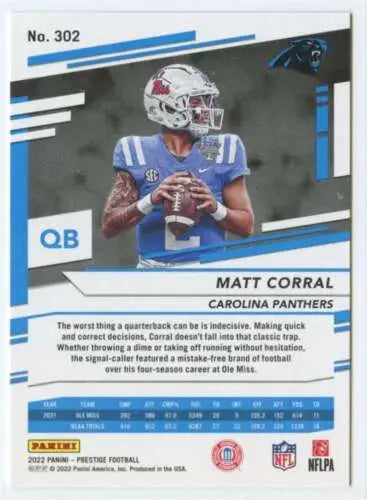 Matt Corral 2022 Panini Prestige football card with original gloss NM-MT RC