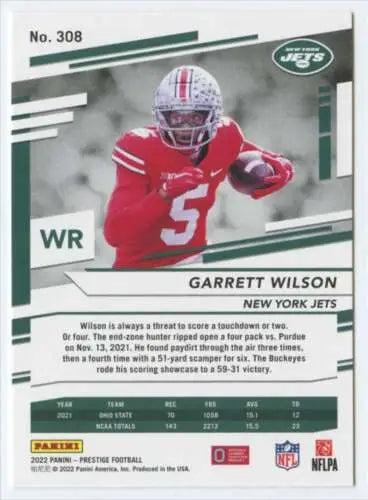Garrett Wilson football card 2022 Panini Prestige mint RC rookie NY Jets original gloss