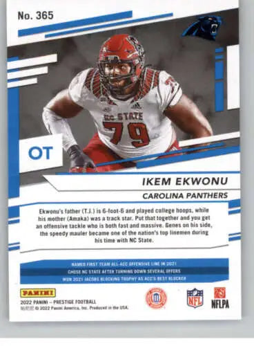 Ikem Ekwonu football card from 2022 Panini Prestige NM-MT RC with original gloss finish