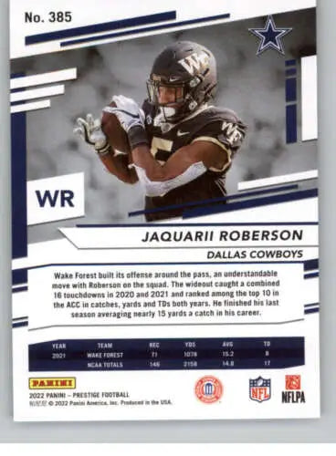 Jaquarii Roberson 2022 Panini Prestige Rookie Card with original gloss finish