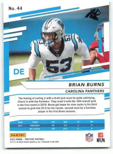 Brian Burns football card from 2022 Panini Prestige featuring original gloss finish
