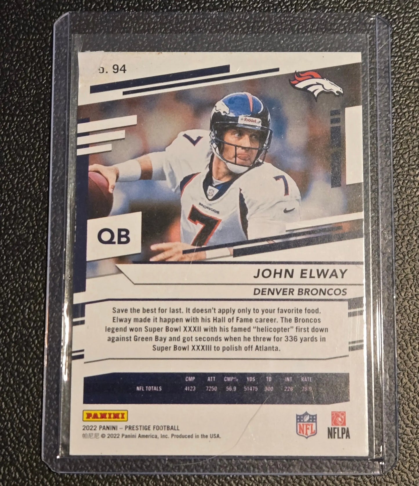 John Elway football card from 2022 Panini Prestige collection