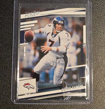 2022 Panini Prestige John Elway football card displayed in a collectible product