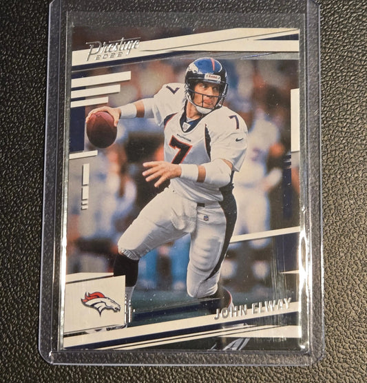 2022 Panini Prestige John Elway football card displayed in a collectible product