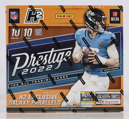 2022 Panini Prestige Football box featuring exclusive Galaxy Parallels and numbered parallels