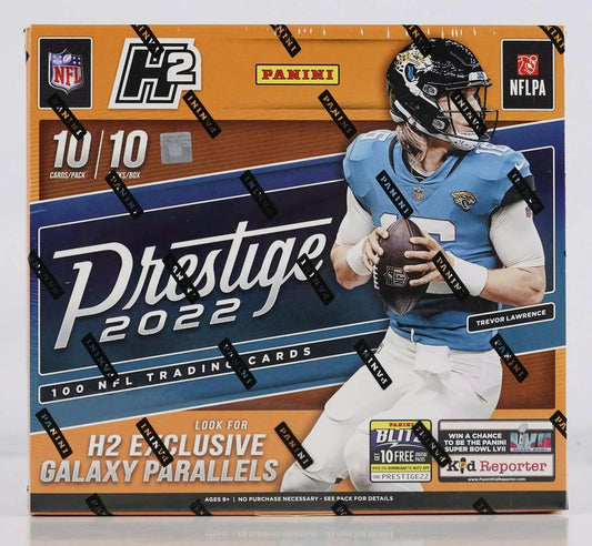 2022 Panini Prestige Football box with exclusive galaxy parallels and numbered parallels