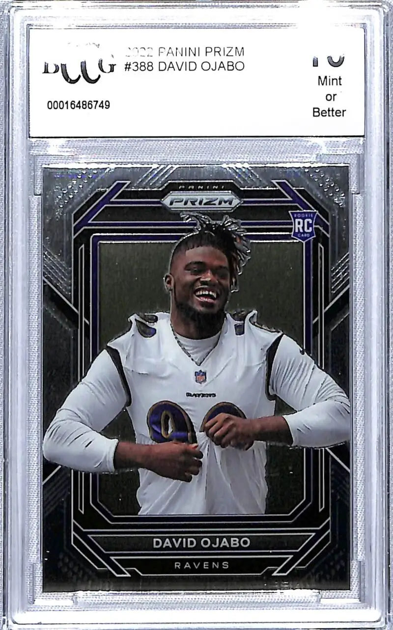 Graded Panini Prizm David Ojabo rookie card featuring Baltimore Ravens player in white jersey