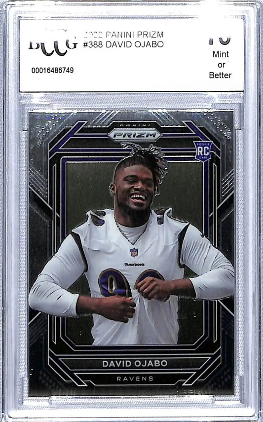 Graded Panini Prizm David Ojabo rookie card featuring Baltimore Ravens player in white jersey