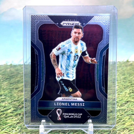 Lionel Messi 2022 Panini Prizm FIFA World Cup Qatar Soccer card featuring Argentina
