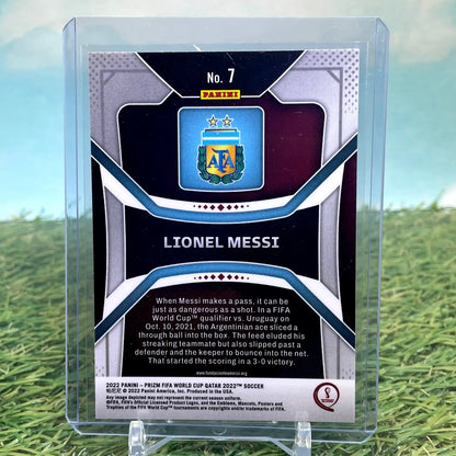 Lionel Messi FIFA World Cup Qatar soccer card from 2022 Panini Prizm collection