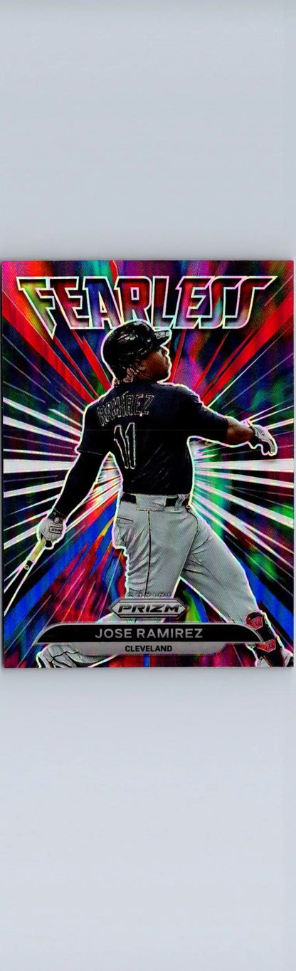 Jose Ramirez Fearless Red Mojo Prizm baseball card from 2022 Panini Prizm