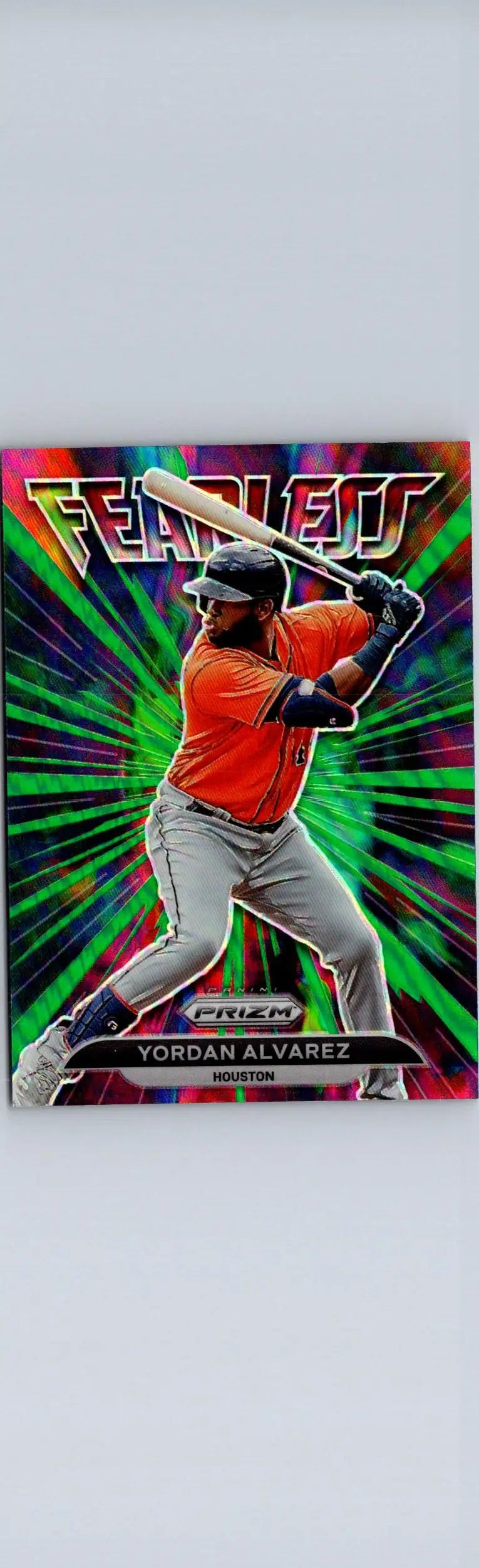 Yordan Alvarez Fearless Green Prizm baseball card from 2022 Panini Prizm series