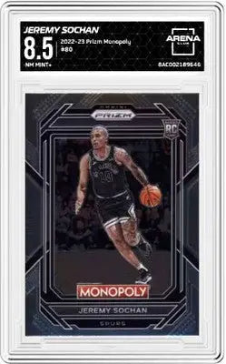 Graded Panini Prizm Jeremy Sochan basketball card from 2022 Monopoly Arena Club