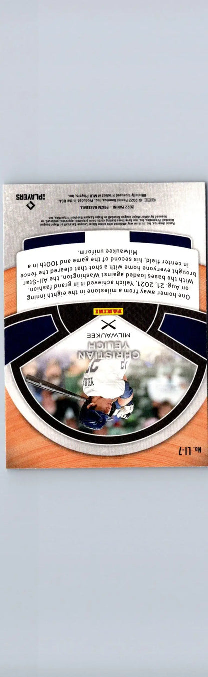 Baseball card of Christian Yelich from 2022 Panini Prizm Yelich Lumber series