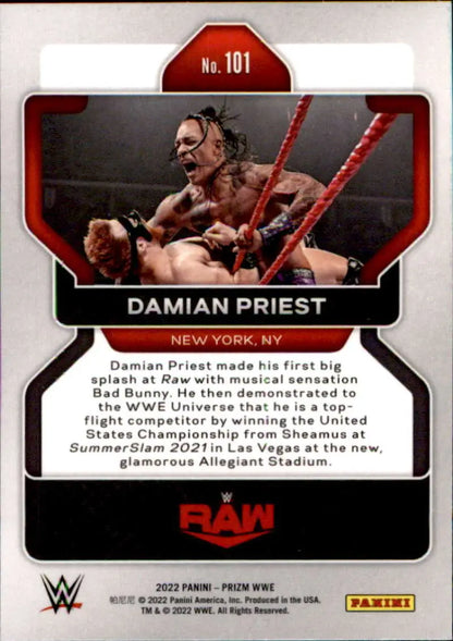 WWE trading card of Damian Priest in action from 2022 Panini Prizm WWE # 101