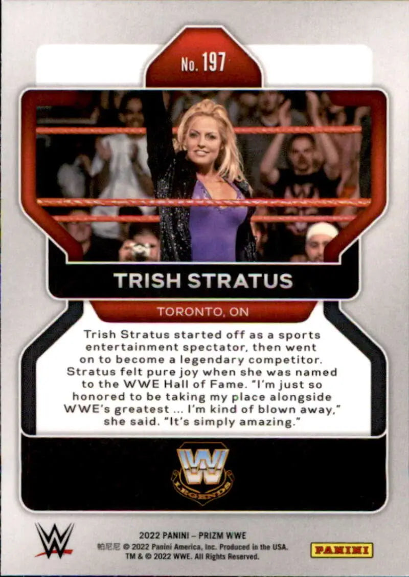 WWE trading card of Trish Stratus in black outfit from 2022 Panini Prizm WWE set