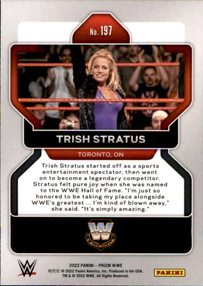 WWE trading card of Trish Stratus in black outfit from 2022 Panini Prizm WWE set