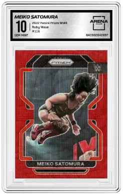 Panini Prizm WWE Meiko Satomura Ruby Wave wrestling card from 2022 Panini Prizm WWE