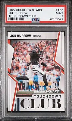 Graded Joe Burrow football card from 2022 Panini Stars Touchdown Club PSA 9