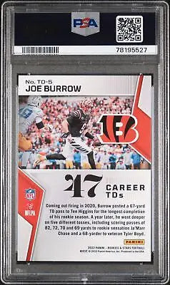 Graded 2022 Panini Rookies & Stars Touchdown Club Joe Burrow football card PSA 9