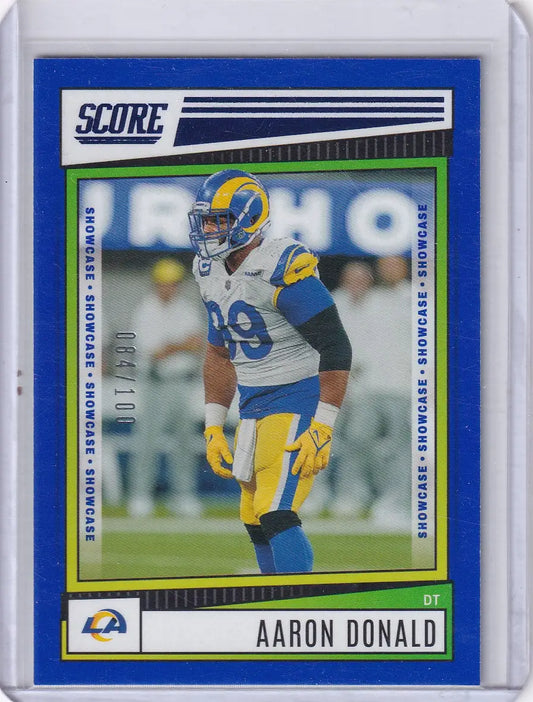 Aaron Donald football trading card from Panini Score 2022 Los Angeles Rams showcase