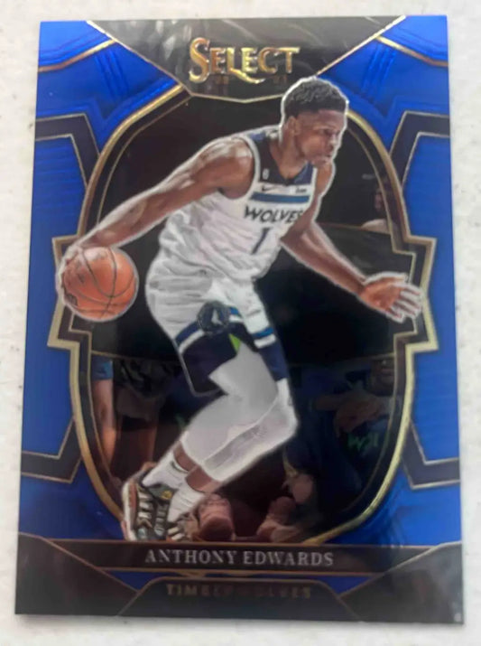 Panini Select Anthony Edwards basketball card with blue border from 2022 Panini Select Anthony Edwards Blue series