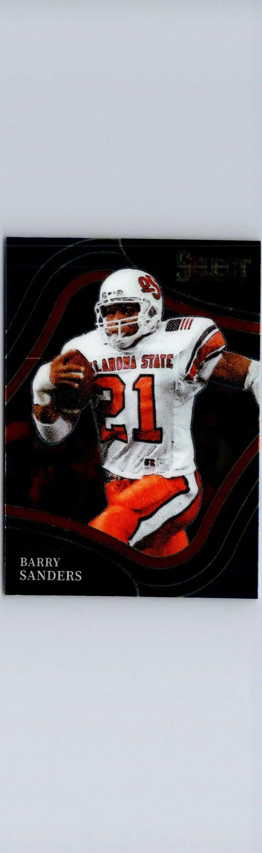 Football trading card featuring Barry Sanders in Oklahoma State uniform from Panini Select Draft Picks