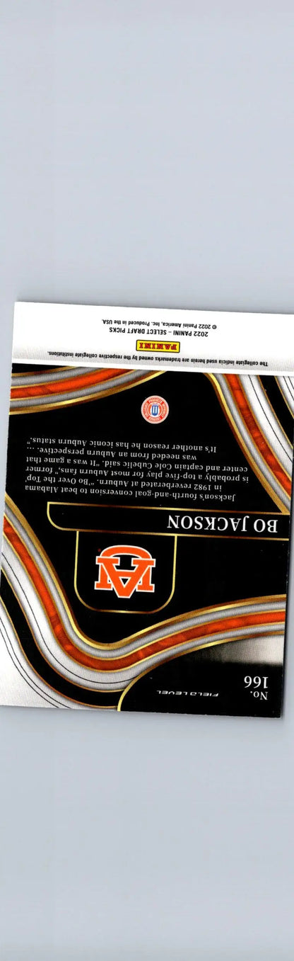 Back of a Bo Jackson football trading card from 2022 Panini Select Draft Picks series
