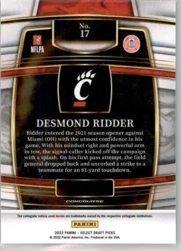 2022 Panini Select Draft Picks Blue #17 Desmond Ridder NM Near Mint Con ID:66445 - Trading Cards