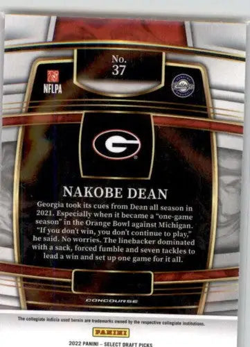 2022 Panini Select Draft Picks Blue #37 Nakobe Dean NM Near Mint Concou ID:66461 - Trading Cards
