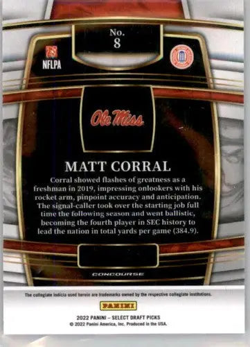 2022 Panini Select Draft Picks Blue #8 Matt Corral NM Near Mint Concour ID:66441 - Trading Cards