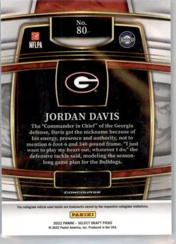 2022 Panini Select Draft Picks Blue #80 Jordan Davis NM Near Mint Conco ID:66491 - Trading Card