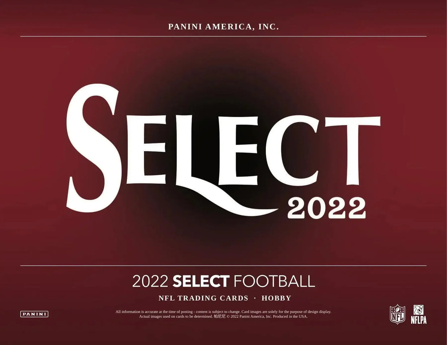 2022 Panini Select Football Hobby Box displaying Prism Max, Premier Level, Rookie Signature cards