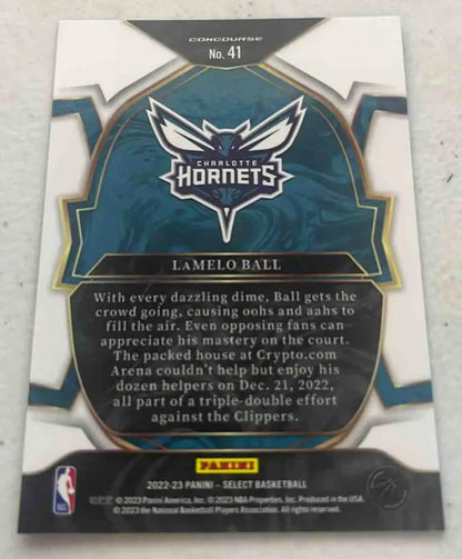 Panini Select LaMelo Ball blue Prizms basketball trading card featuring LaMelo Ball for Hornets