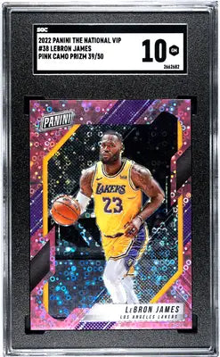 SGC-graded 2022 Panini The National VIP LeBron James Pink Camo Prizm card with grade 10