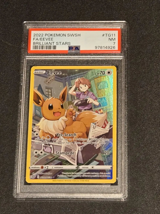 Graded Eevee Pokémon card from Shield Brilliant Stars set in 2022 POKEMON SWORD & SHIELD BRILLIANT STARS