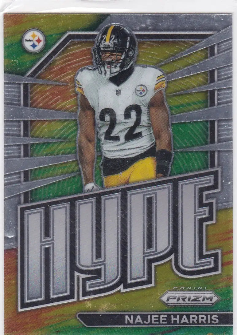 Panini Prizm Najee Harris Hype football trading card featuring Pittsburgh Steelers player