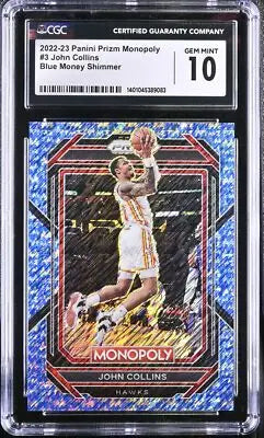 Graded Prizm Monopoly John Collins Blue Money Shimmer basketball card CGC 10